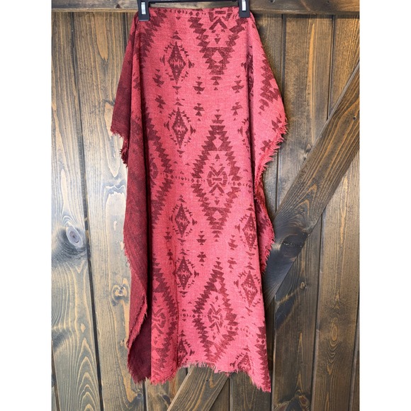 Lauren Ralph Lauren Accessories - Lauren Ralph Lauren Red Southwestern Geometric Aztec Wool Blend Fringe Scarf